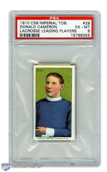 1910-11 Imperial Tobacco C59 Lacrosse Card  #29 Donald Cameron RC - Graded PSA 6 - Highest Graded!
