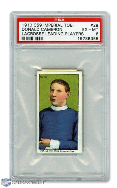 1910-11 Imperial Tobacco C59 Lacrosse Card  #29 Donald Cameron RC - Graded PSA 6 - Highest Graded!
