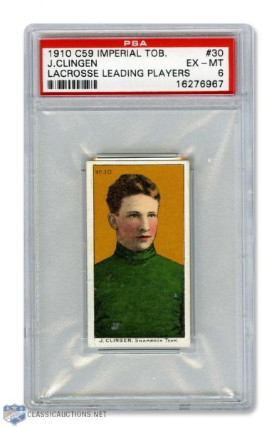 1910-11 Imperial Tobacco C59  Lacrosse Card #30 J. Clingen RC - Graded PSA 6 - Highest Graded!