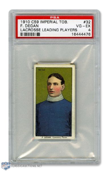 1910-11 Imperial Tobacco C59 Lacrosse Card  #32 HOFer Fred Degan RC - Graded PSA 4