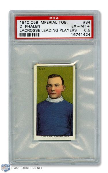 1910-11 Imperial Tobacco C59  Lacrosse Card #34 HOFer Dalton "Dot" Phalen RC - Graded PSA 6.5 - Highest Graded!