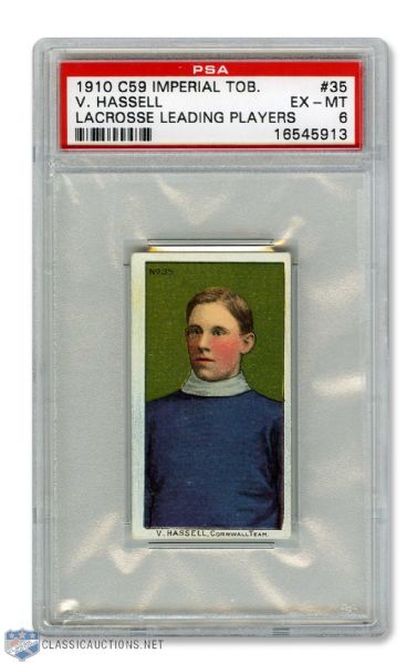 1910-11 Imperial Tobacco C59  Lacrosse Card #35 V. Hassell RC - Graded PSA 6 - Highest Graded!
