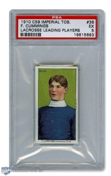 1910-11 Imperial Tobacco C59  Lacrosse Card #36 F. Cummings RC - Graded PSA 5