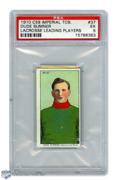 1910-11 Imperial Tobacco C59 Lacrosse Card #37 E.G. "Dude" Sumner RC - Graded PSA 5