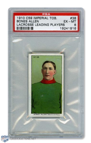 1910-11 Imperial Tobacco C59 Lacrosse Card: #38 HOFer Angus "Bones" Allen RC - Graded PSA 6