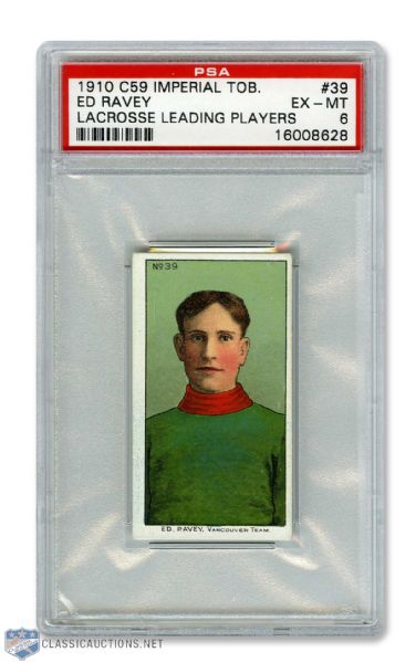 1910-11 Imperial Tobacco C59 Lacrosse Card  #39 Ed Ravey RC - Graded PSA 6 - Highest Graded!