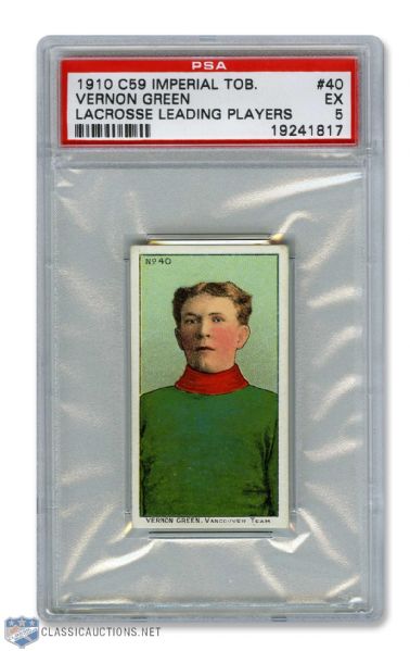 1910-11 Imperial Tobacco C59 Lacrosse Card  #40 Vernon Green RC - Graded PSA 5