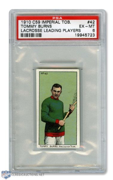 1910-11 Imperial Tobacco C59 Lacrosse Card #42 HOFer Tommy Burns RC - Graded PSA 6 - Highest Graded!