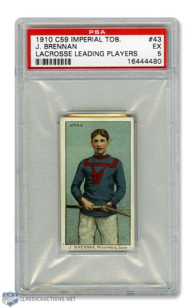 1910-11 Imperial Tobacco C59  Lacrosse Card #43 J. Brennan RC - Graded PSA 5
