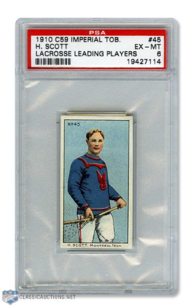 1910-11 Imperial Tobacco C59  Lacrosse Card #45 Henry Scott RC - Graded PSA 6 - Highest Graded!