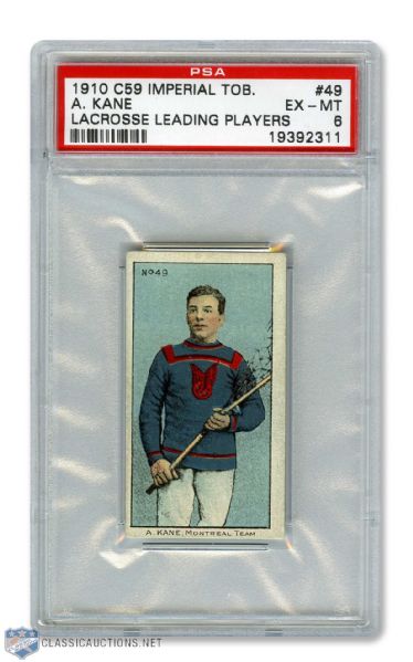 1910-11 Imperial Tobacco C59 Lacrosse Card #49 Alfred Kane RC - Graded PSA 6 - Highest Graded!