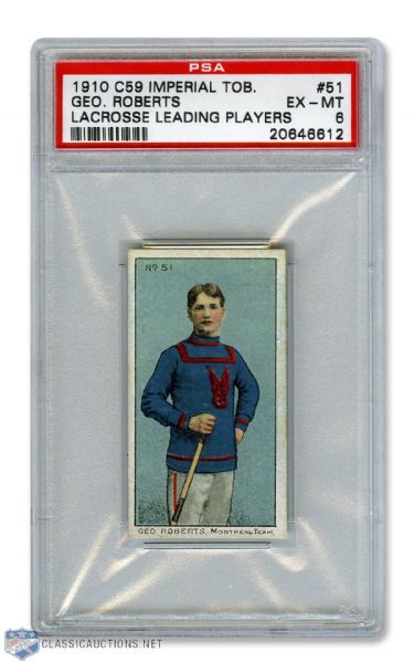 1910-11 Imperial Tobacco C59  Lacrosse Card #51 George Roberts RC - Graded PSA 6 - Highest Graded!