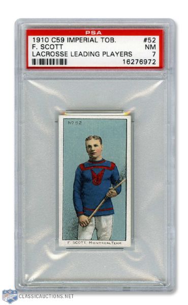 1910-11 Imperial Tobacco C59  Lacrosse Card #52 F. Scott RC - Graded PSA 7 - Highest Graded!