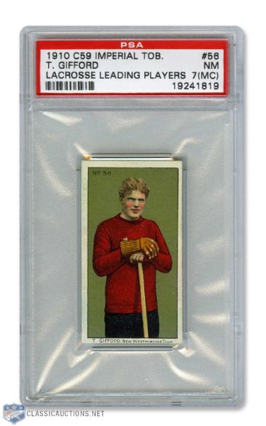 1910-11 Imperial Tobacco C59 Lacrosse Card #56 HOFer Tom Gifford RC - Graded PSA 7 (MC) - Highest Graded!