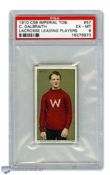 1910-11 Imperial Tobacco C59 Lacrosse Card #57 Charlie Galbraith RC - Graded PSA 6 - Highest Graded!