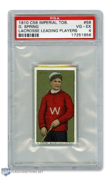 1910-11 Imperial Tobacco C59  Lacrosse Card #58 HOFer Gordon "Grumpy" Spring RC - Graded PSA 4