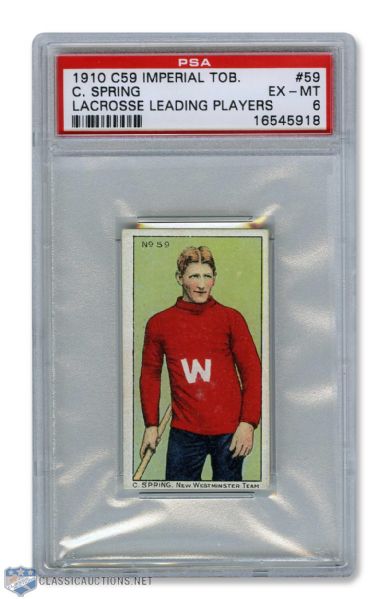 1910-11 Imperial Tobacco C59 Lacrosse Card #59 HOFer Cliff "Doughy" Spring RC - Graded PSA 6 - Highest Graded!