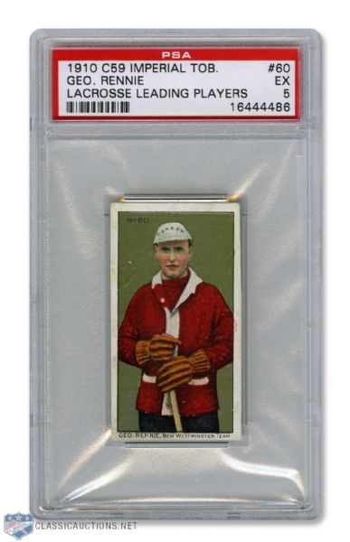 1910-11 Imperial Tobacco C59  Lacrosse Card #60 HOFer George Rennie RC - Graded PSA 5 - Highest Graded!