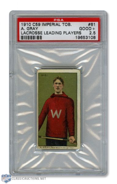 1910-11 Imperial Tobacco C59  Lacrosse Card #61 HOFer Alex "Sandy" Gray RC - Graded PSA 2.5