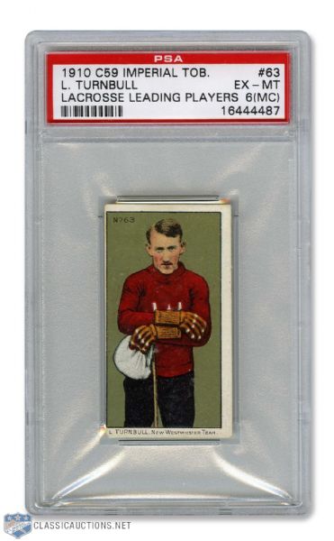 1910-11 Imperial Tobacco C59  Lacrosse Card #63 HOFer Len Turnbull RC - Graded PSA 6 (MC)
