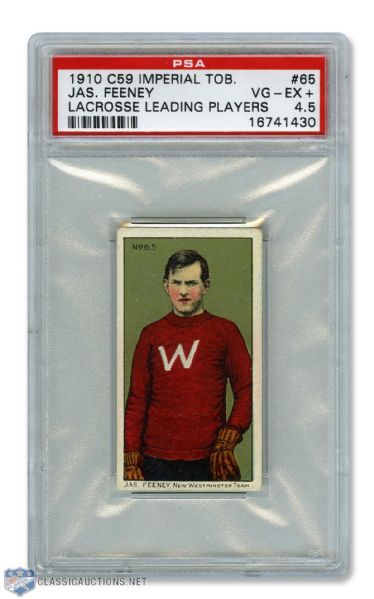 1910-11 Imperial Tobacco C59  Lacrosse Card #65 HOFer James "Pat" Feeney RC - Graded PSA 4.5