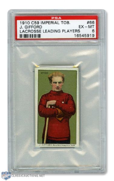 1910-11 Imperial Tobacco C59 Lacrosse Card #66 HOFer James "Jimmy" Gifford RC - Graded PSA 6