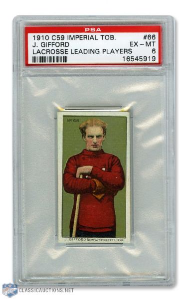 1910-11 Imperial Tobacco C59 Lacrosse Card #66 HOFer James "Jimmy" Gifford RC - Graded PSA 6
