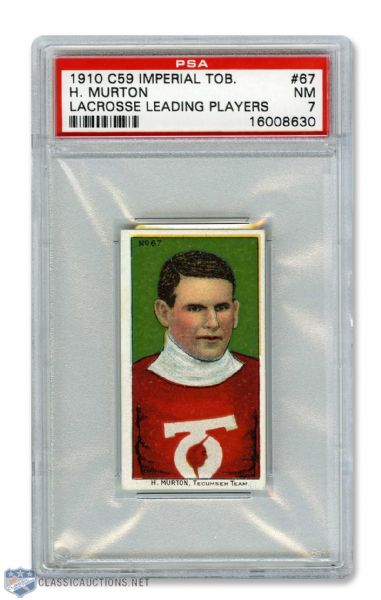 1910-11 Imperial Tobacco C59 Lacrosse Card #67 HOFer Harry "Sport" Murton RC - Graded PSA 7 - Highest Graded!