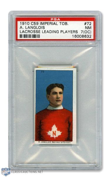 1910-11 Imperial Tobacco C59 Lacrosse Card #72 A. Langlois RC - Graded PSA 7 (OC)
