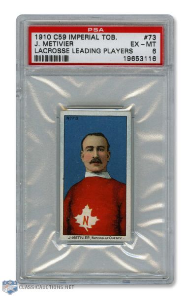 1910-11 Imperial Tobacco C59 Lacrosse Card #73 J. Metivier RC - Graded PSA 6 - Highest Graded!