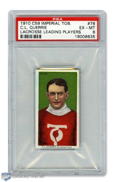 1910-11 Imperial Tobacco C59  Lacrosse Card #76 HOFer Charlie Querrie RC - Graded PSA 6 - Highest Graded!