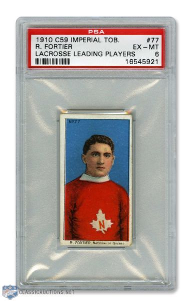 1910-11 Imperial Tobacco C59 Lacrosse Card  #77 R. Fortier RC - Graded PSA 6 - Highest Graded!