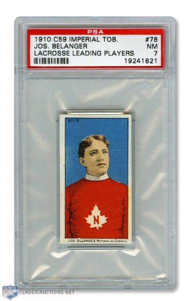 1910-11 Imperial Tobacco C59  Lacrosse Card #78 Jos. Belanger RC - Graded PSA 7- Highest Graded!