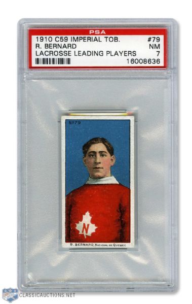 1910-11 Imperial Tobacco C59 Lacrosse Card  #79 R. Bernard RC - Graded PSA 7 - Highest Graded!