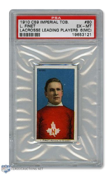 1910-11 Imperial Tobacco C59 Lacrosse Card #80 L. Finet RC - Graded PSA 6 (MC)