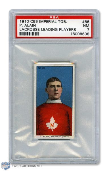 1910-11 Imperial Tobacco C59  Lacrosse Card #86 P. Alain RC - Graded PSA 7 - Highest Graded!