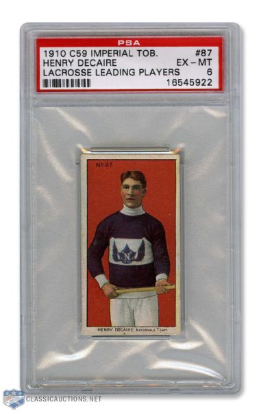 1910-11 Imperial Tobacco C59 Lacrosse Card #87 Henry Decaire RC - Graded PSA 6 - Highest Graded!