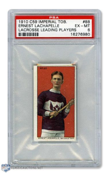 1910-11 Imperial Tobacco C59 Lacrosse Card #88 Dr. Ernest Lachapelle RC - Graded PSA 6 - Highest Graded!
