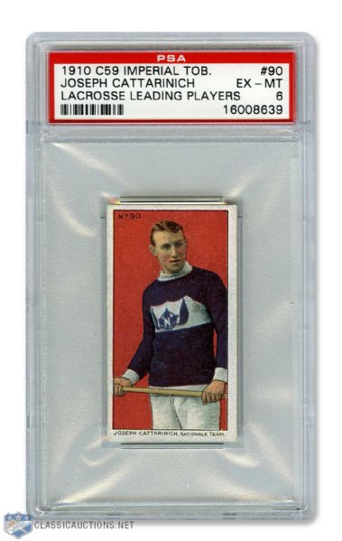 1910-11 Imperial Tobacco C59  Lacrosse Card #90 HOFer Joseph "Joe" Cattarinich RC - Graded PSA 6 - Highest Graded!