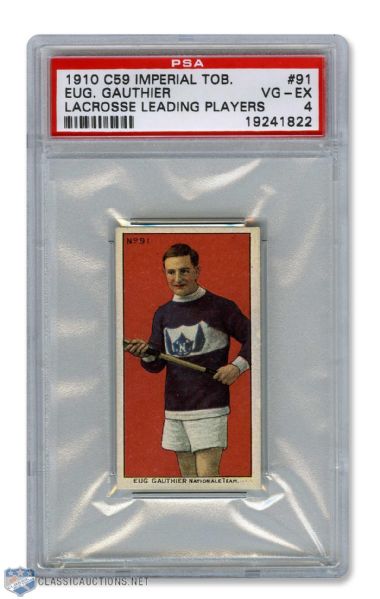 1910-11 Imperial Tobacco C59 Lacrosse Card #91 Eugene "Dare Devil" Gauthier RC - Graded PSA 4