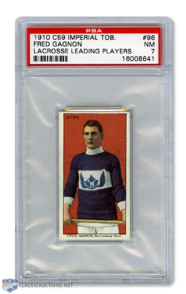 1910-11 Imperial Tobacco C59 Lacrosse Card #96 Fred Gagnon RC - Graded PSA 7 - Highest Graded!