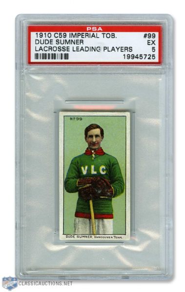 1910-11 Imperial Tobacco C59  Lacrosse Card #99 E.G. "Dude" Sumner RC - Graded PSA 5