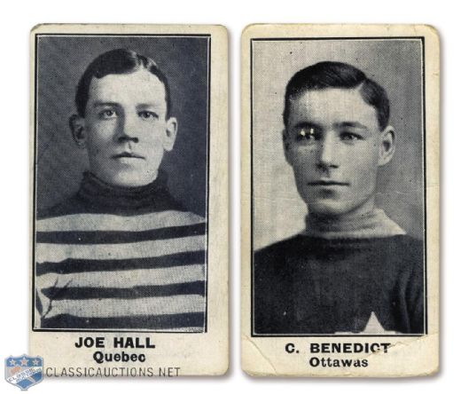 1912-13 Imperial Tobacco C57 #3 HOFer Clint Benedict RC and #16 HOFer Joe Hall