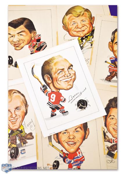 Early-1970s Sporticatures Hockey Print Collection of 56