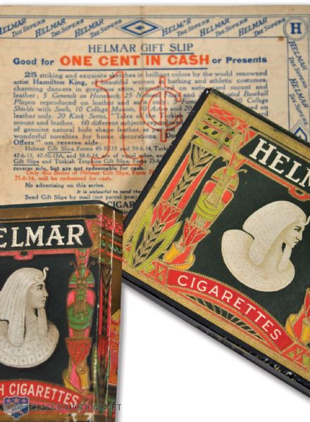 1910 Helmar Cigarette Boxes / Wrappers (2) and S81 Baseball Silk Premium Coupon