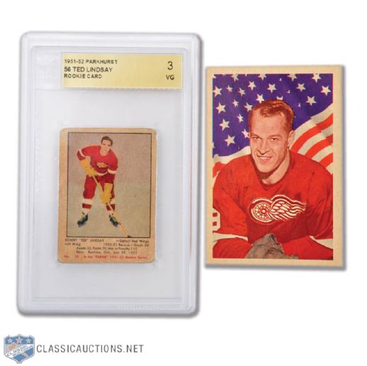 1951-52 Parkhurst #56 Ted Lindsay RC and 1963-64 Parkhurst #55 Gordie Howe