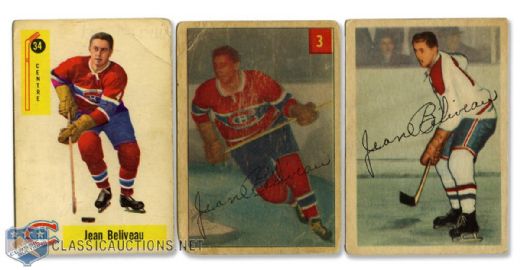 Jean Beliveau Card Collection of 3 with 1953-54 Parkhurst RC