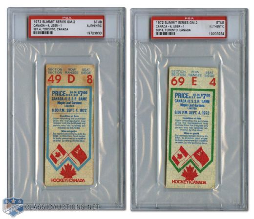 1972 Canada-Russia Game 2 Ticket Stubs (2) - PSA-Graded Authentic