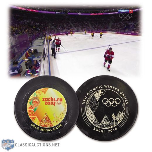 Canada vs Sweden 2014 Sochi Winter Olympics Game-Used Gold Medal Game Puck