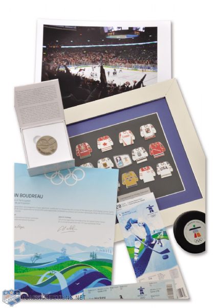 Vancouver 2010 Winter Olympics Game Puck, Gold Medal Game Tickets, Participation Medal and Photo Collection (19 Pieces)
